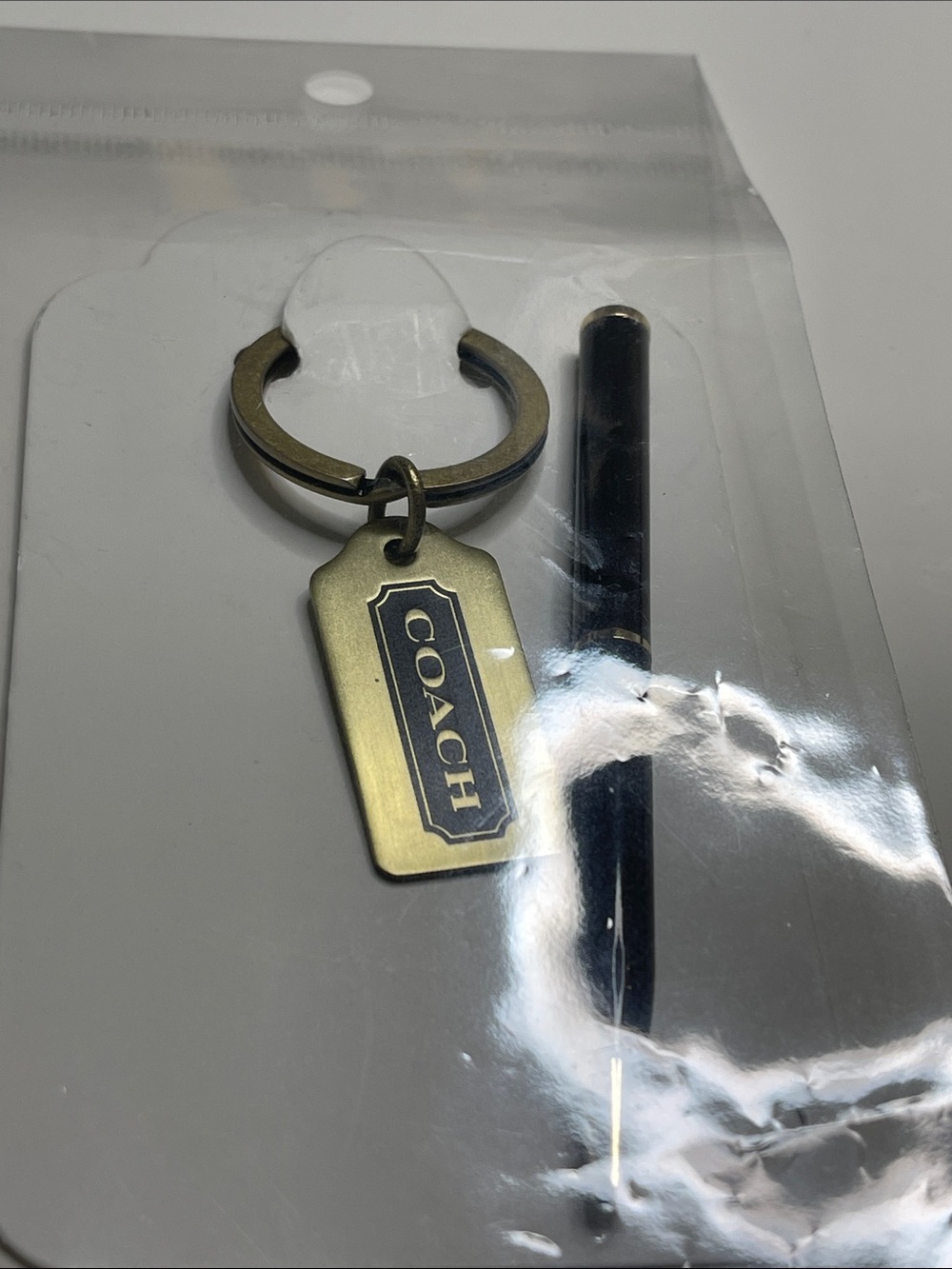 Coach Antique Gold Logo Tag Keyring with Black Inset and Coach Pen - Picture 6 of 6